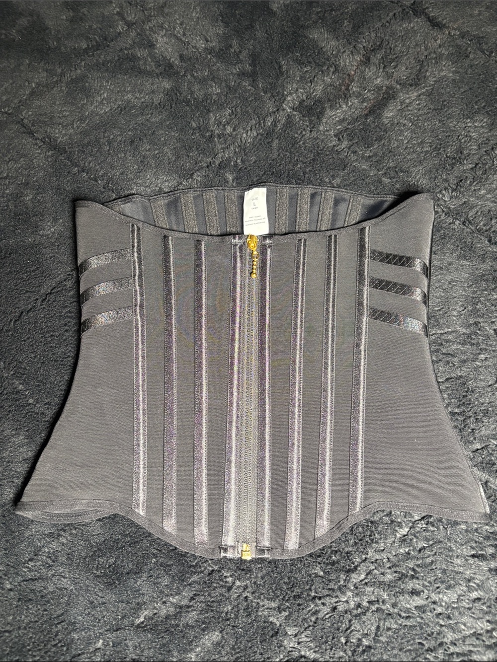 Structured Gray Waist Trainer Belt with Front Zip
